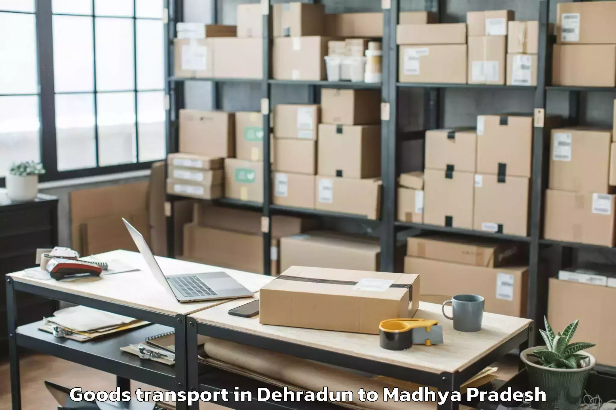 Quality Dehradun to Mandsaur University Mandsaur Goods Transport